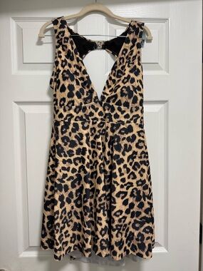 Leopard Print V-Neck Swim Dress - 2XL